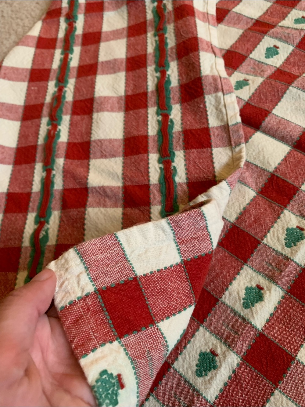 Vintage Embroidered Christmas Tree Tablecloth - Picture 3 of 5